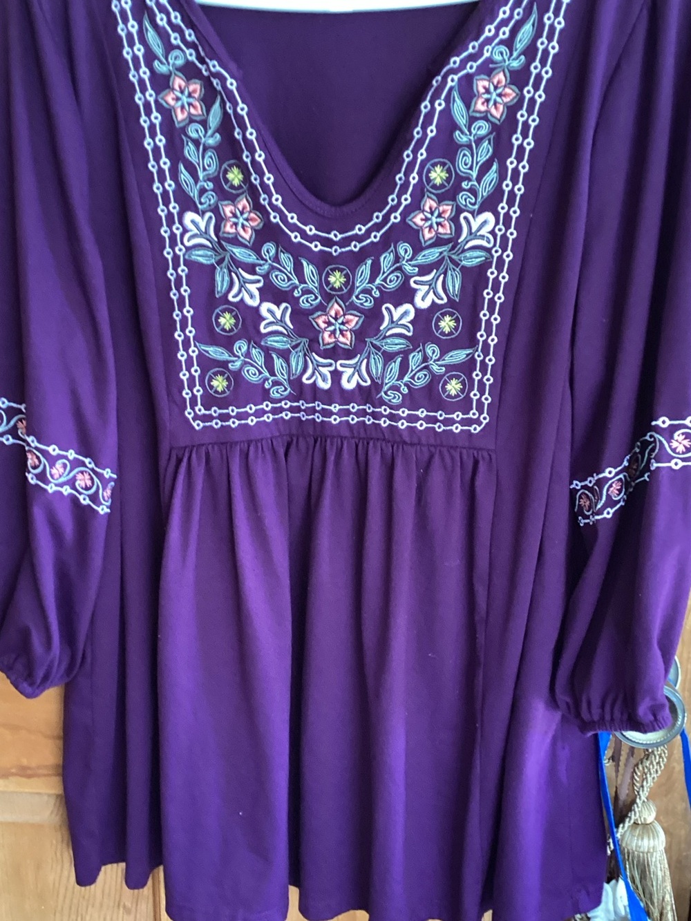 BloomChic Deep Purple Embroidered Boho Peasant Top
